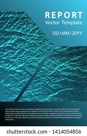 Brochure layout design template. Turquoise sea green marine waves texture. Fluid buzzing wavy noise ripple texture. Business brochure vector cover layout. Geometric creative solutions.