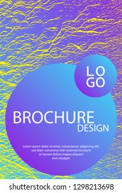 Brochure layout design template. Violet blue yellow arthouse effect texture. Creative publication cover page. Business brochure vector cover layout. Buoyant wavy flux background pattern.