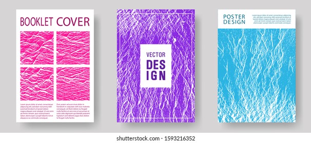 Brochure layout design templates. Teal pink purple waves texture backdrops. Business brochure vector cover layouts set. Corporate finance book cover. Buoyant wavy flux background pattern.