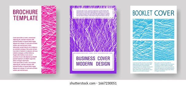 Broschüre Layoutdesign-Vorlagen. Teal rosa violette Wellen Textur Rücktropfen. Buchcover für Unternehmensfinanzierungen. Cover-Layouts der Business-Broschüren-Vektorillustration. Aufreißende Motion Hintergrund-Textur.