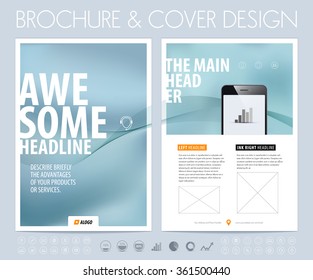 Brochure layout, flyer and cover design template with blurred background. Vector illustration.