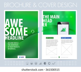 Brochure layout, flyer and cover design template with blurred background. Vector illustration.