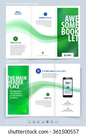 Brochure layout, flyer and cover design template with dynamic waves background. Vector illustration.