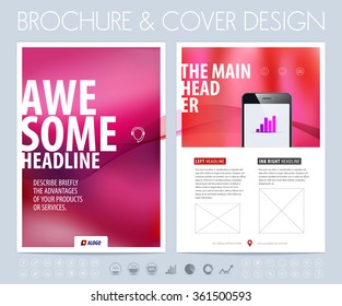 Brochure layout, flyer and cover design template with blurred background. Vector illustration.