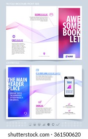 Brochure layout, flyer and cover design template with dynamic smoke lines and blurred background. Vector illustration.