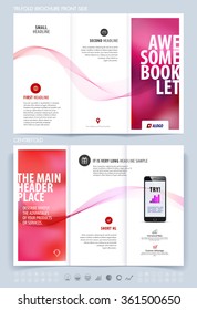 Brochure layout, flyer and cover design template with dynamic smoke lines and blurred background. Vector illustration.