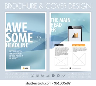 Brochure layout, flyer and cover design template with blurred background. Vector illustration.