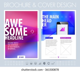 Brochure layout, flyer and cover design template with blurred background. Vector illustration.