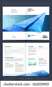 Brochure layout, flyer and cover design template with polygonal paper plane graphics. Vector illustration.
