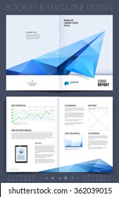Brochure layout, flyer and cover design template with polygonal paper plane graphics. Vector illustration.