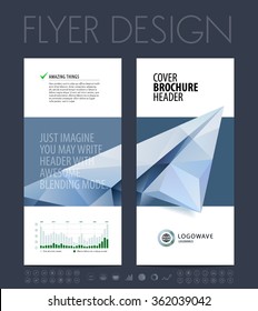Brochure layout, flyer and cover design template with polygonal paper plane graphics. Vector illustration.