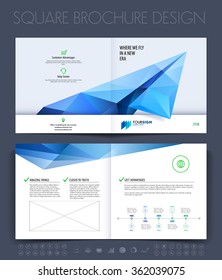 Brochure layout, flyer and cover design template with polygonal paper plane graphics. Vector illustration.