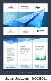 Brochure layout, flyer and cover design template with polygonal paper plane graphics. Vector illustration.