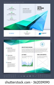 Brochure layout, flyer and cover design template with polygonal paper plane graphics. Vector illustration.
