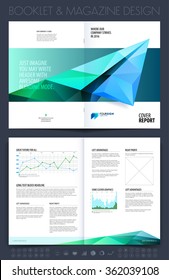 Brochure layout, flyer and cover design template with polygonal paper plane graphics. Vector illustration.