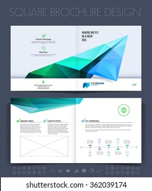 Brochure layout, flyer and cover design template with polygonal paper plane graphics. Vector illustration.