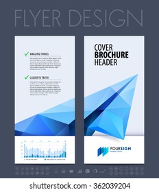 Brochure layout, flyer and cover design template with polygonal paper plane graphics. Vector illustration.