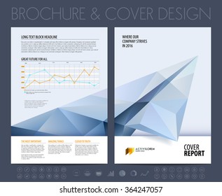 Brochure layout, flyer and cover design template with polygonal paper plane graphics. Vector illustration.