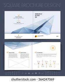 Brochure layout, flyer and cover design template with polygonal paper plane graphics. Vector illustration.