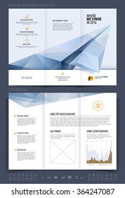 Brochure layout, flyer and cover design template with polygonal paper plane graphics. Vector illustration.