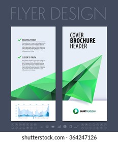 Brochure layout, flyer and cover design template with polygonal paper plane graphics. Vector illustration.