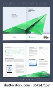 Brochure layout, flyer and cover design template with polygonal paper plane graphics. Vector illustration.