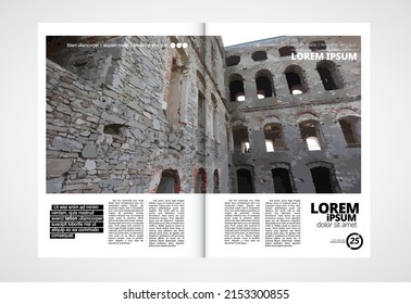 Brochure layout with old castle background, vctor illustration ready for use