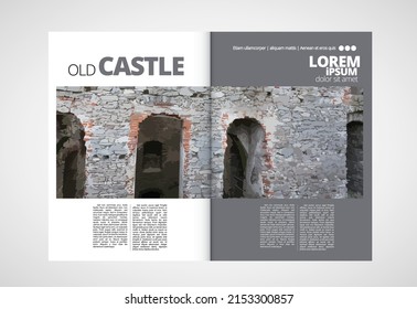 Brochure layout with old castle background, vctor illustration ready for use