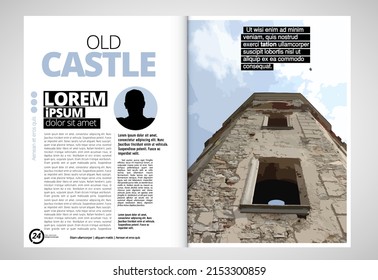 Brochure layout with old castle background, vctor illustration ready for use