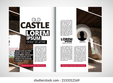 Brochure layout with old castle background, vctor illustration ready for use