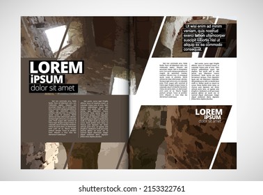 Brochure layout with old castle background, vctor illustration ready for use.