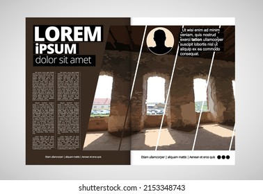 Brochure layout with old castle background, vctor illustration ready for use.