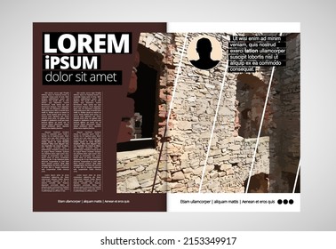 Brochure layout with old castle background, vctor illustration ready for use.