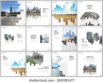 Brochure layout of square covers design templates for square flyer leaflet, brochure, report, presentation, magazine. Background template with lines, photo place for business design. Minimal style.