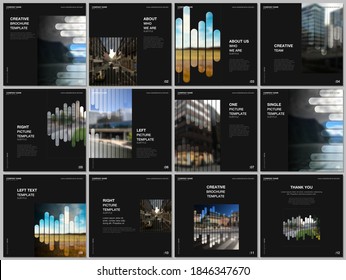 Brochure layout of square covers design templates for square flyer leaflet, brochure, report, presentation, magazine. Background template with lines, photo place for business design. Minimal style.