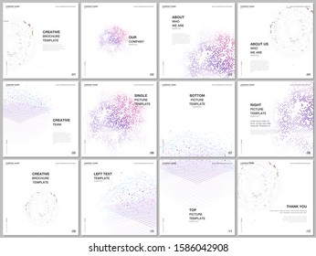 Brochure layout of square format covers design templates for square flyer, brochure design, report, presentation, magazine cover. Deep learning artificial intelligence, quantum technology concepts.