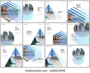 Brochure layout of square format covers design templates for square flyer leaflet, brochure design, report, presentation, magazine cover. Abstract geometric backgrounds with simple modern forms.