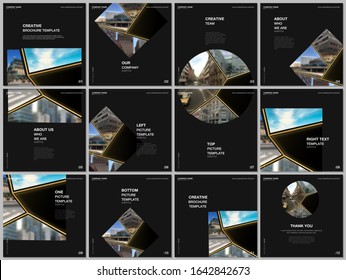 Brochure layout of square format covers design templates for square flyer leaflet, brochure design, report. Abstract black and golden project with clipping mask, geometric shapes for your photo.