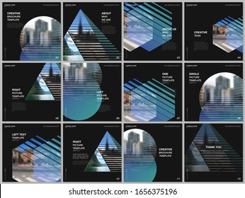 Brochure layout of square format covers design templates for square flyer leaflet, brochure design, report, presentation, magazine cover. Abstract geometric backgrounds with simple modern forms.