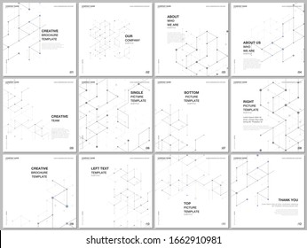 Brochure layout of square format covers design templates for square flyer leaflet, brochure design, report, presentation, magazine cover. Scientific medical research. Molecular connection structure.