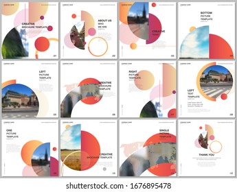 Brochure layout of square format covers design templates for square flyer leaflet, brochure design, report, presentation, magazine cover. Simple design background with circles, geometric round shapes.