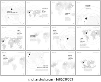 Brochure layout of square format covers design templates for square flyer, brochure design, report, presentation, magazine cover. World map concept backgrounds with world map infographics elements