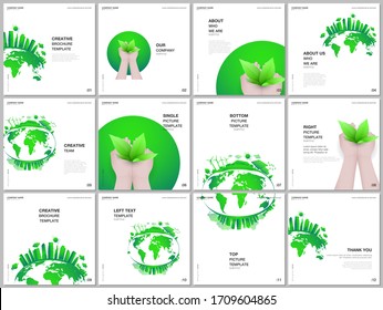 Brochure layout of square format covers design template for square flyer leaflet, brochure design, report, magazine cover. Green city concept. Green sustainable energy, sustainable development concept