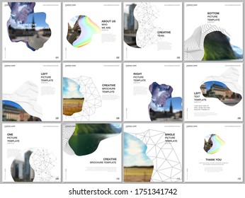 Brochure layout of square format covers design templates for square flyer leaflet, brochure design, report, presentation, magazine cover. Simple minimal design background with geometric curved shapes