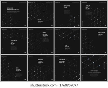 Brochure layout of square format covers design templates for square flyer leaflet, brochure design, report, presentation, magazine cover. Scientific medical research. Molecular connection structure.