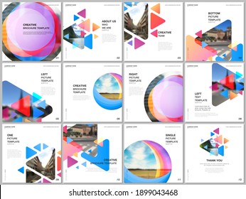 Brochure layout of square format covers design templates for square flyer leaflet, brochure design, report, magazine cover. Colorful simple design background for professional business agency portfolio