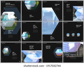 Brochure layout of square format covers design templates for square flyer leaflet, brochure design, report, presentation, magazine cover. Corporate identity business concept background with hexagons.