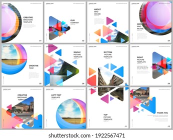 Brochure layout of square format covers design templates for square flyer leaflet, brochure design, report, magazine cover. Colorful simple design background for professional business agency portfolio