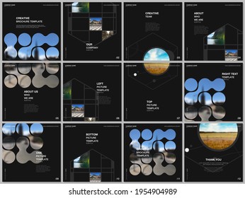 Brochure layout of square format covers templates for square flyer leaflet, brochure design, report, presentation, magazine cover. Abstract smart technology design with hexagons and place for photo.