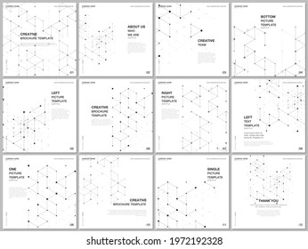 Brochure layout of square format covers design templates for square flyer leaflet, brochure design, report, magazine cover. Geometric background with hexagons and triangles for medical design concepts